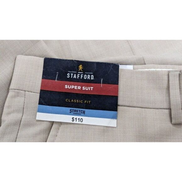 Stafford Mens 36x30 Light Sand Gray Pants Super Suit Classic Fit Stretch Comfort - Picture 7 of 10